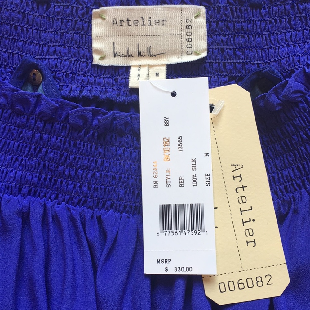 Nicole Miller Blue Off The Shoulder Silk Dress Medium - Picture 7 of 9